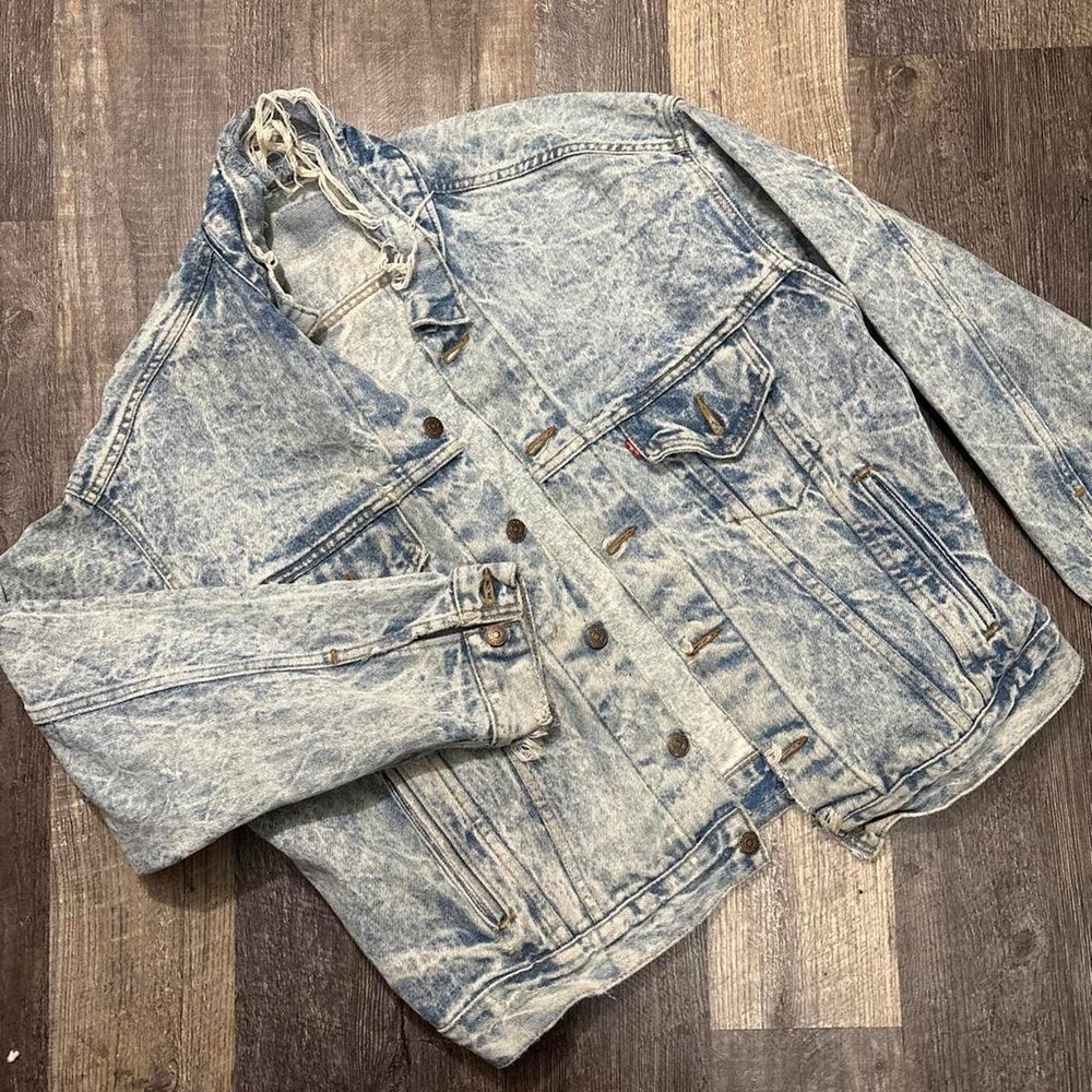 Vintage Levi's Acid Wash Denim Jacket USA Made XL 80s Grunge Trucker Jean Jacket